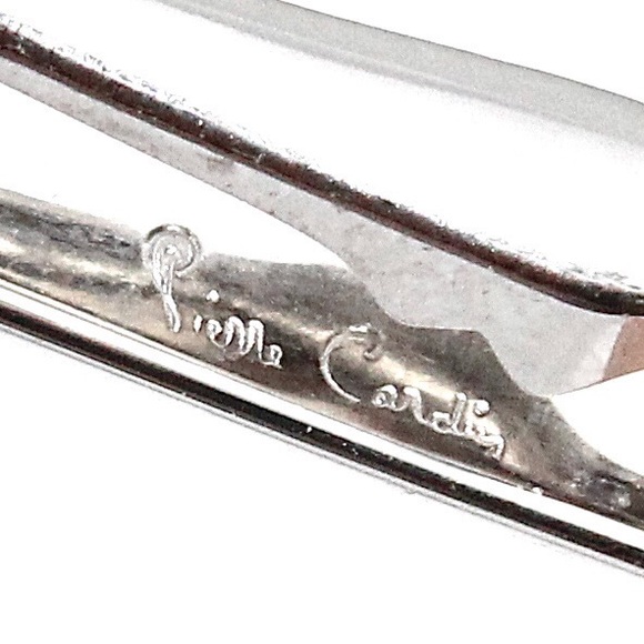 Vintage Pierre Cardin Tie Bar Clip Wood Grain Silver Tone Retro - Picture 4 of 4